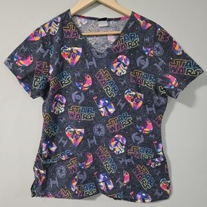 Star Wars Scrub Top womens, No Size On Tag, See Pic Of Measurements